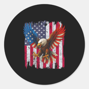 Retro Bald Eagle American Flag 4th Of July Indepen Classic Round Sticker