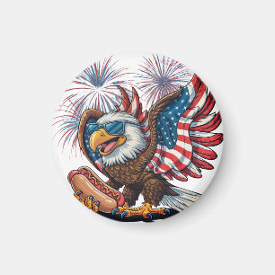 Retro Bald Eagle Hotdog American Flag 4th Of July Magnet