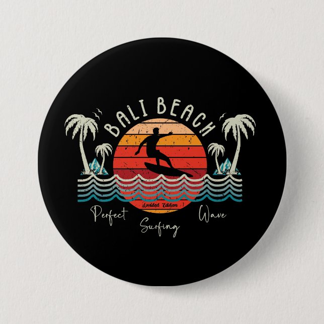 Retro Bali Beach 3 Inch Round Button (Front)