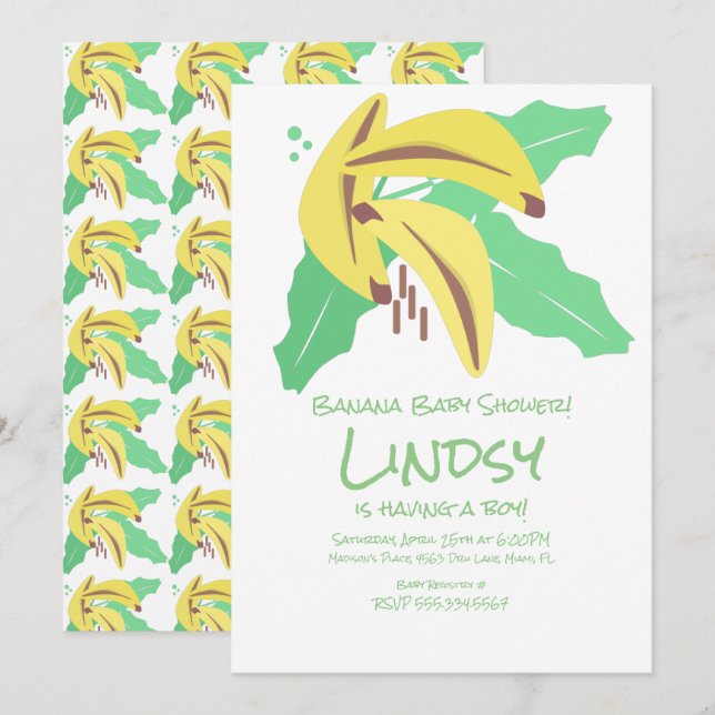 Retro Banana Yellow Baby Shower Kraft Invitation (Front/Back)