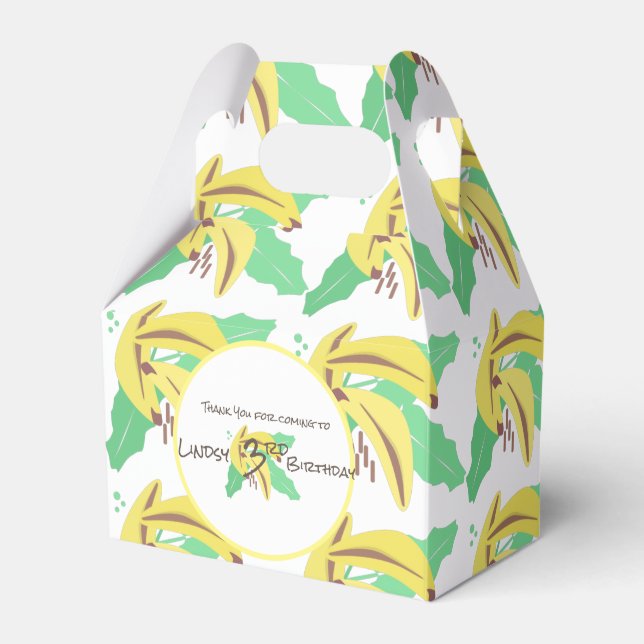 Retro Banana Yellow Turning Three Birthday Favor Box (Front Side)