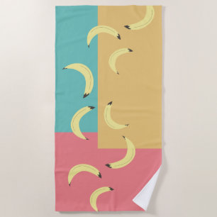 Retro Bananas Colourful Shapes Beach Towel