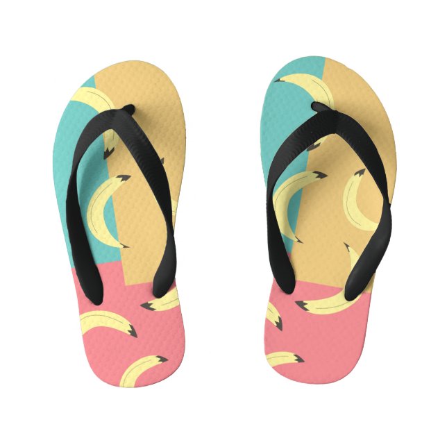 Retro Bananas Colourful Shapes Kid's Flip Flops (Footbed)