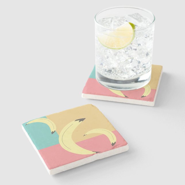 Retro Bananas Colourful Shapes Stone Coaster (Side)