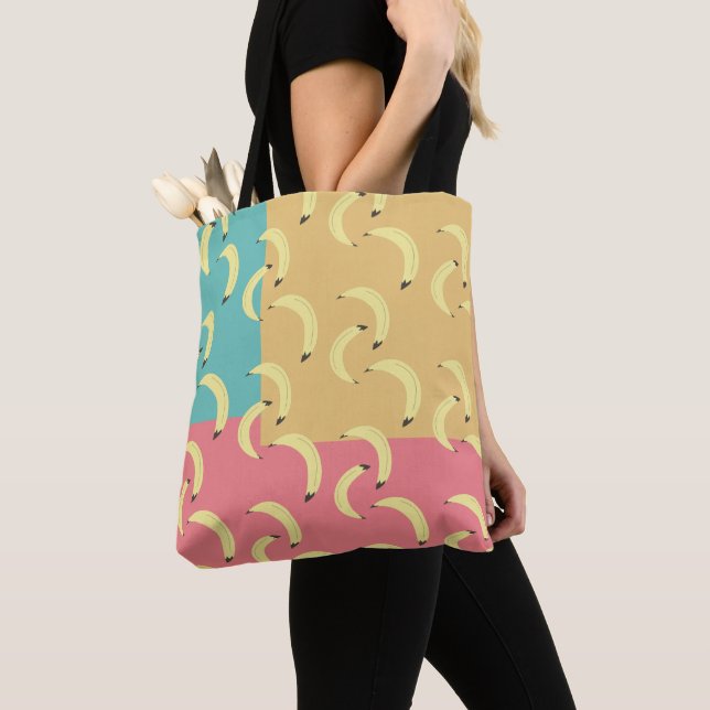 Retro Bananas Colourful Shapes Tote Bag (Close Up)