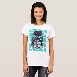 Retro Bandana Girl Ovarian Cancer Survivor T-Shirt