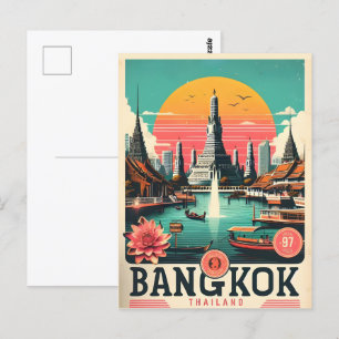 Retro Bangkok city skyline - Thailand travel gifts Postcard