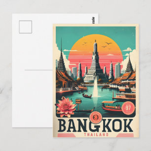 Retro Bangkok city skyline - Thailand travel gifts Postcard