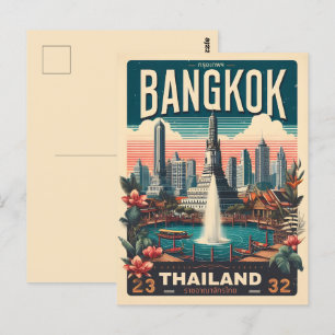 Retro Bangkok city skyline - Thailand travel gifts Postcard