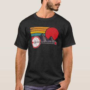 Retro Banjo Mountains & Sun Sketch Surf Style 80 s T-Shirt