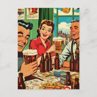 Retro Bar Beer Comics Postcard