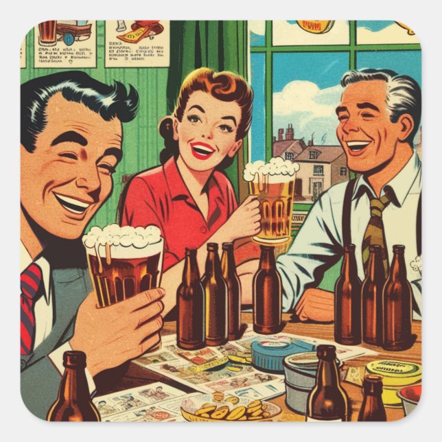 Retro Bar Beer Comics Square Sticker (Front)