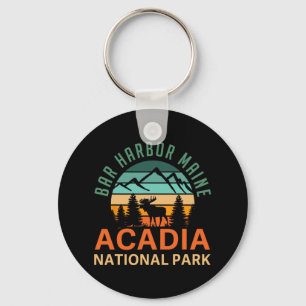 Retro Bar Harbour Maine Acadia National Park Moose Keychain