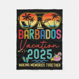 Retro Barbados Vacation 2025 Memories Matching Gro Fleece Blanket