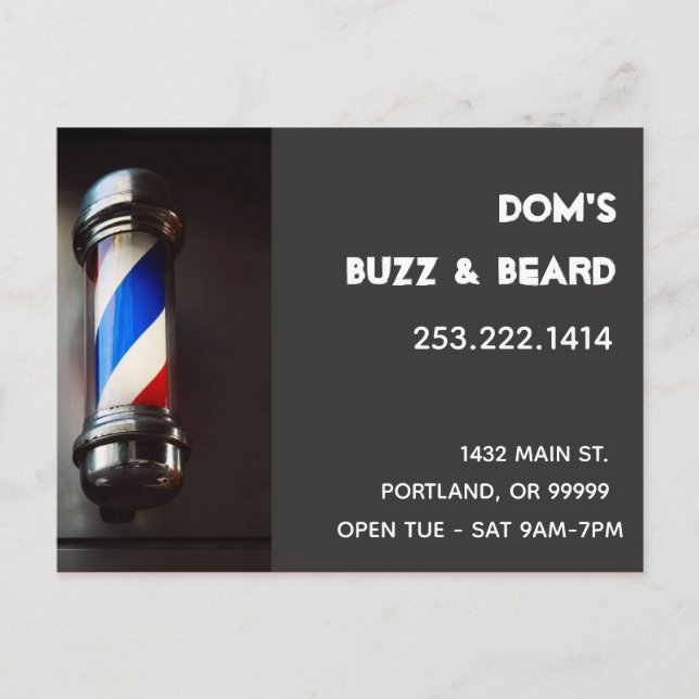 Retro Barber Pole Dark Grey Business Postcard (Front)