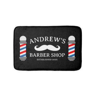 Retro barber shop bath mat with business logo