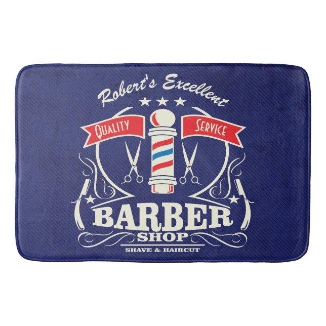 Retro Barber Stylist Work Floor Mat Blue (Front)