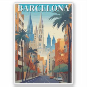 Retro Barcelona Vintage Travel Illustration
