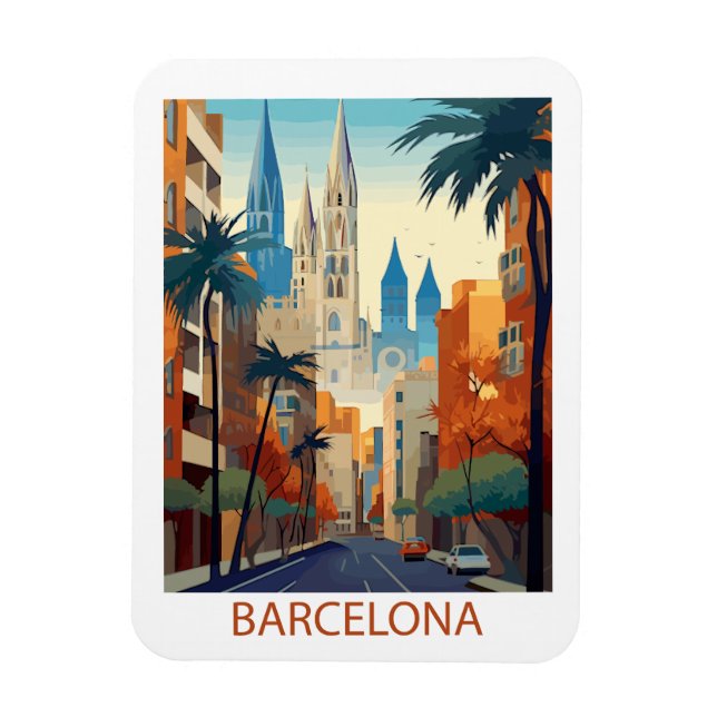 Retro Barcelona Vintage Travel Illustration Magnet (Vertical)