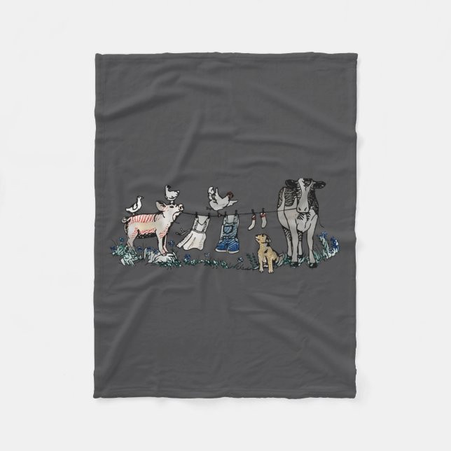 Retro Barnyard Animals Meme Farm Animals Hanging C Fleece Blanket (Front)