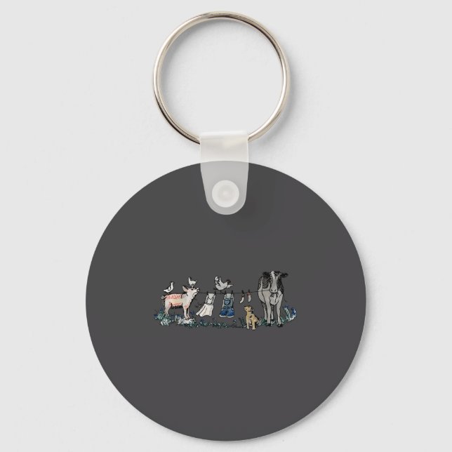 Retro Barnyard Animals Meme Farm Animals Hanging C Keychain (Front)