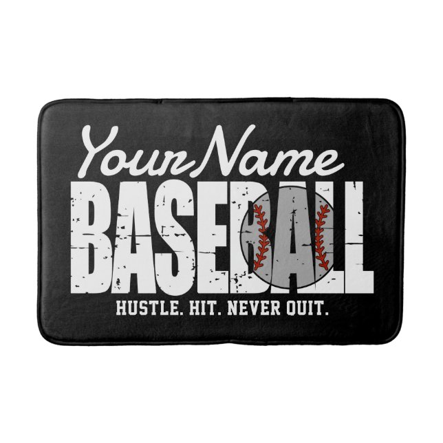 Retro Baseball ADD NAME Pinstripe Team Player Bath Mat (Front)