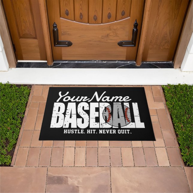 Retro Baseball ADD NAME Pinstripe Team Player Doormat (Outdoor)