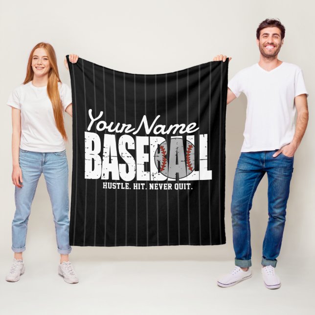 Retro Baseball ADD NAME Pinstripe Team Player Fleece Blanket (In Situ)