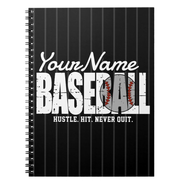 Retro Baseball ADD NAME Pinstripe Team Player Notebook (Front)