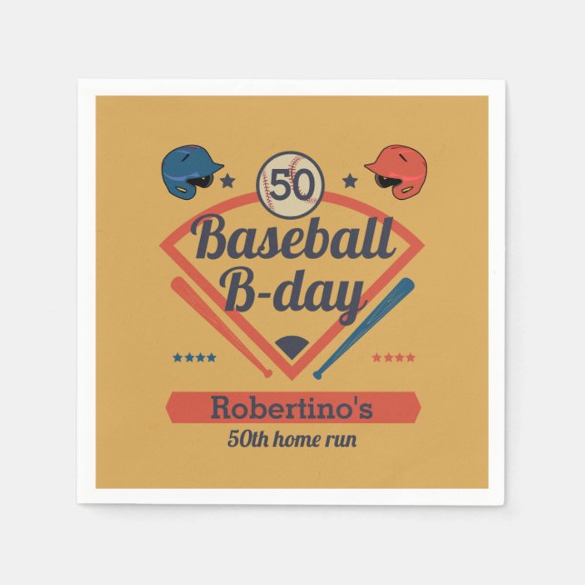 Retro Baseball B-Day Men's 50th Birthday Napkin (Front)