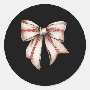 Retro Baseball Bow  Classic Round Sticker