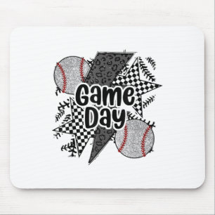 Retro Baseball Game Day Chequered Leopard Baseball Mouse Pad
