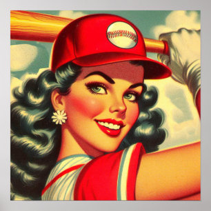 Retro Baseball Girl Poster