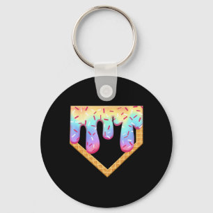 Retro Baseball Ice Cream Dripping Baseball Home Pl Keychain