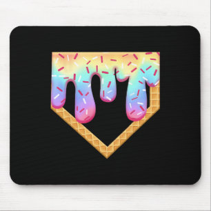 Retro Baseball Ice Cream Dripping Baseball Home Pl Mouse Pad