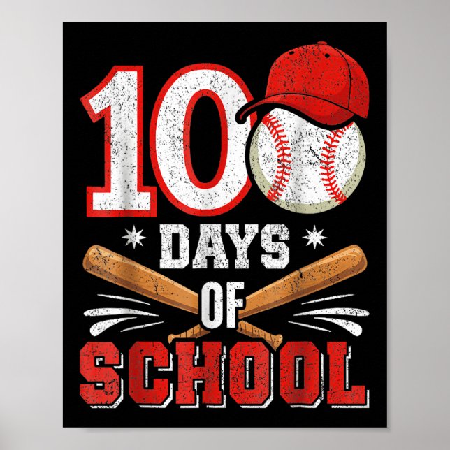 Retro Baseball Lovers Boys 100th Day Of School Pla Poster (Front)