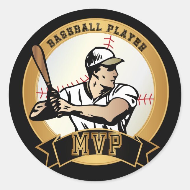 Retro Baseball Player Classic Round Sticker (Front)