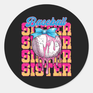 Retro Baseball Sister Ice Cream Drip Coquette Bow  Classic Round Sticker