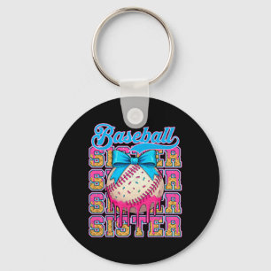 Retro Baseball Sister Ice Cream Drip Coquette Bow  Keychain