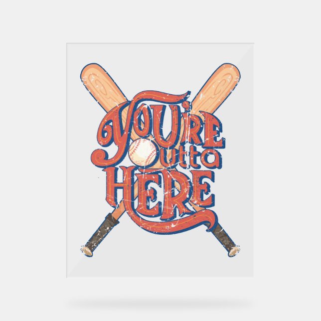Retro Baseball Softball Fan Design Acrylic Sign (Front)