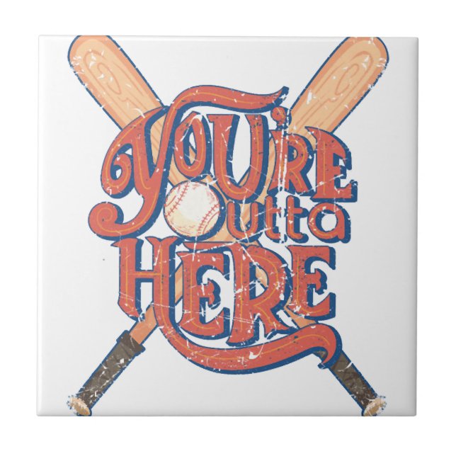 Retro Baseball Softball Fan Design Tile (Front)