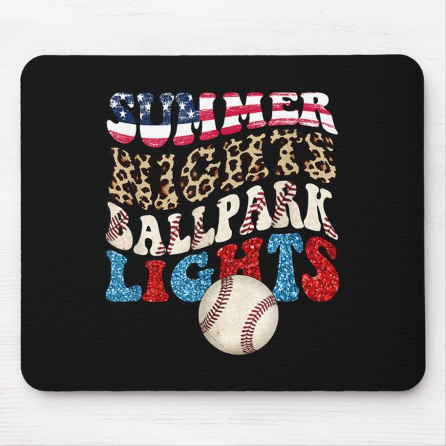 Retro Baseball Summer Nights Ballpark Lights Men Mouse Pad (Front)