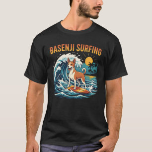 Retro Basenji Surfing Cute Funny Dog Lover Graphic T-Shirt