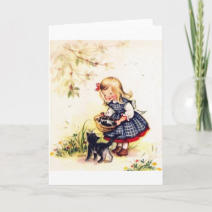 Retro Basket Of Kittens Note Card