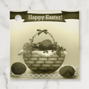 Retro.  Basket with Easter eggs Favour Tags