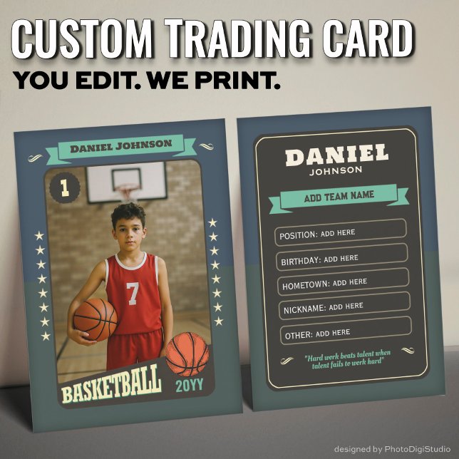 Retro Basketball Trading Card Custom Player Card (Custom Basketball Trading Card, Teal Retro Player Card)