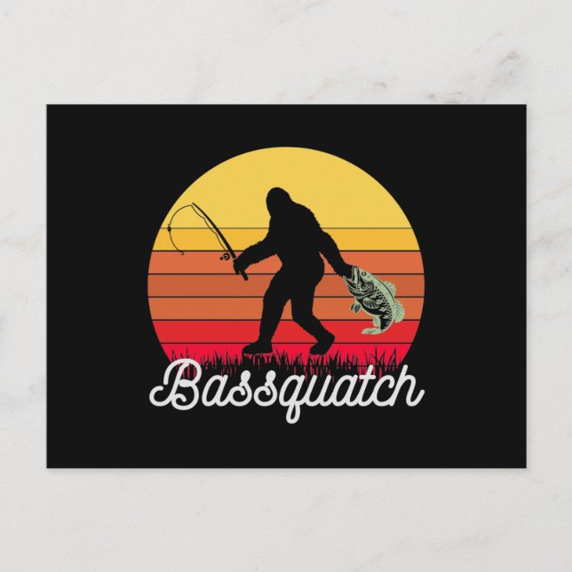 Retro Bassquatch Bigfoot Fishing Postcard (Front)