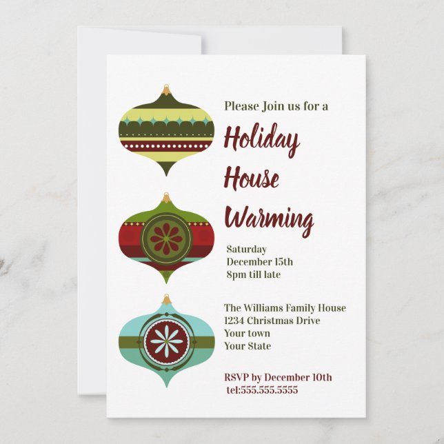 Retro Bauble  | Holiday House Warming  Party Invitation (Front)
