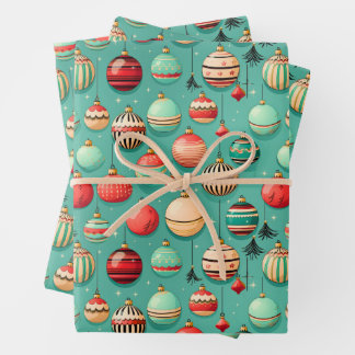 Retro Baubles Christmas Wrapping Paper Sheet