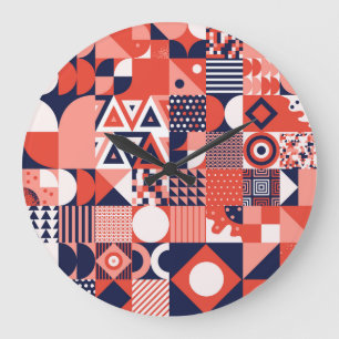 Retro Bauhaus design, colourful geometric. Large Clock
